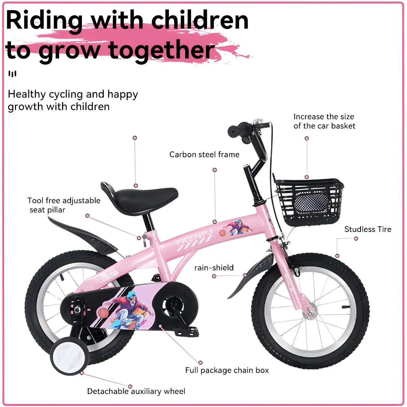 Fkznpj - 18" Sporty Kids Bike With Training Wheels And Stand Adjustable Saddle Suitable For Boys And Girls Aged 5 - 10 Years Tall Height 39 - 49" Available In A Variety Of Colors by HouseOfZazla