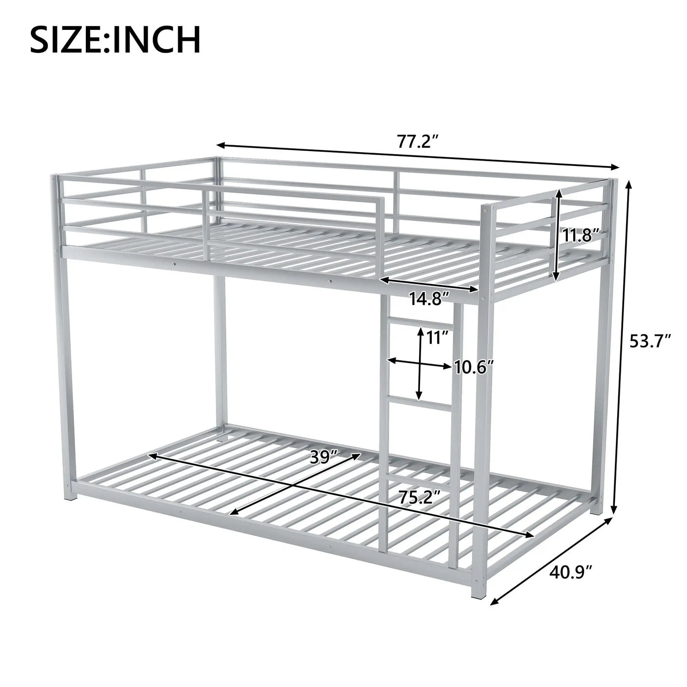 Metal Bunk Bed, Low Bunk Bed With Ladder by HouseOfZazla