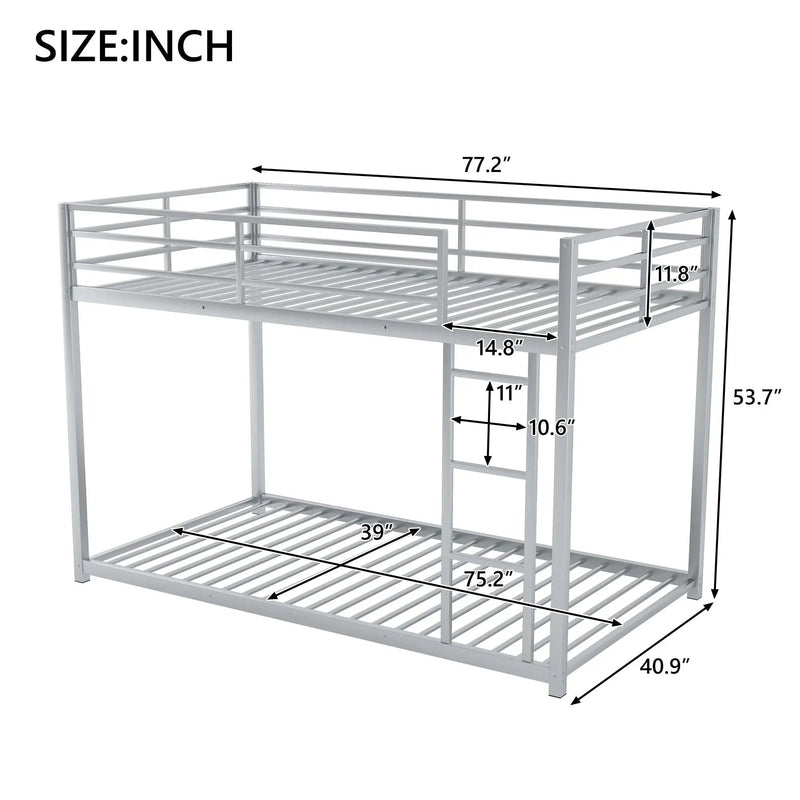 Metal Bunk Bed, Low Bunk Bed With Ladder by HouseOfZazla