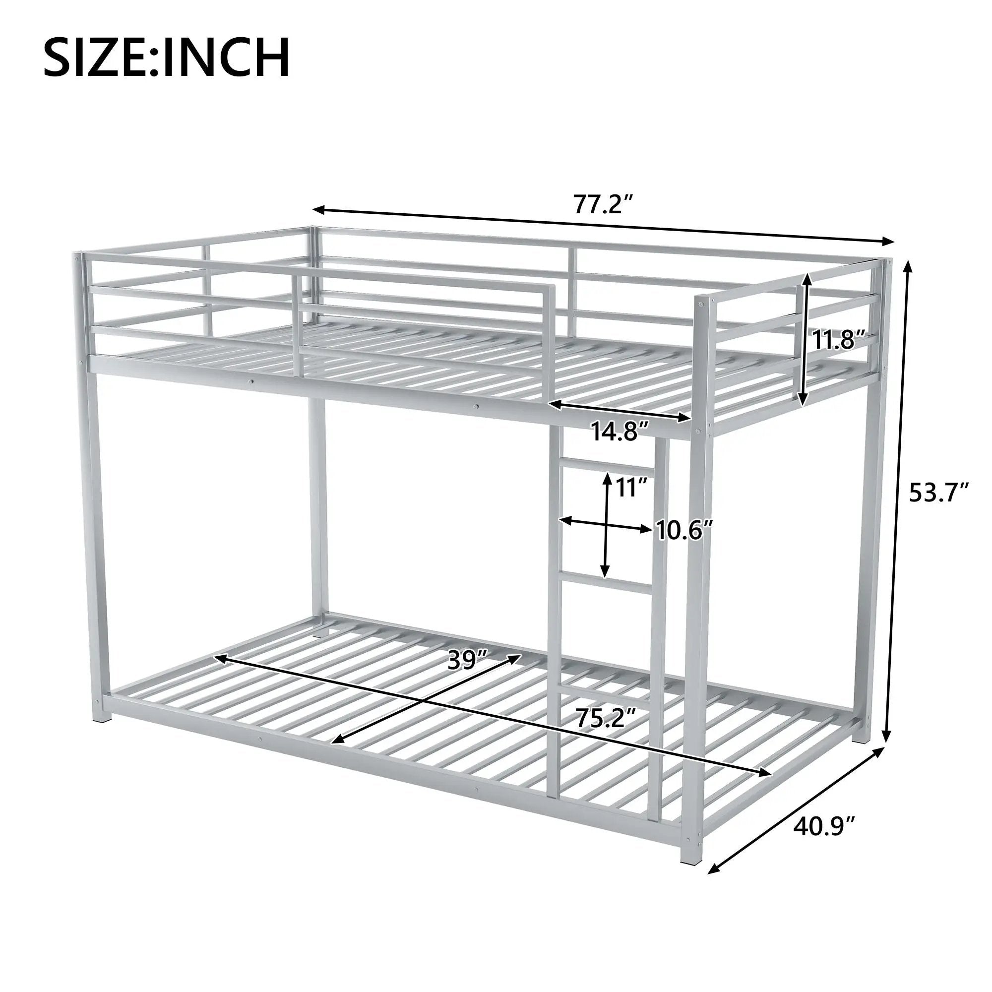 Metal Bunk Bed, Low Bunk Bed With Ladder by Unique Piece Furniture