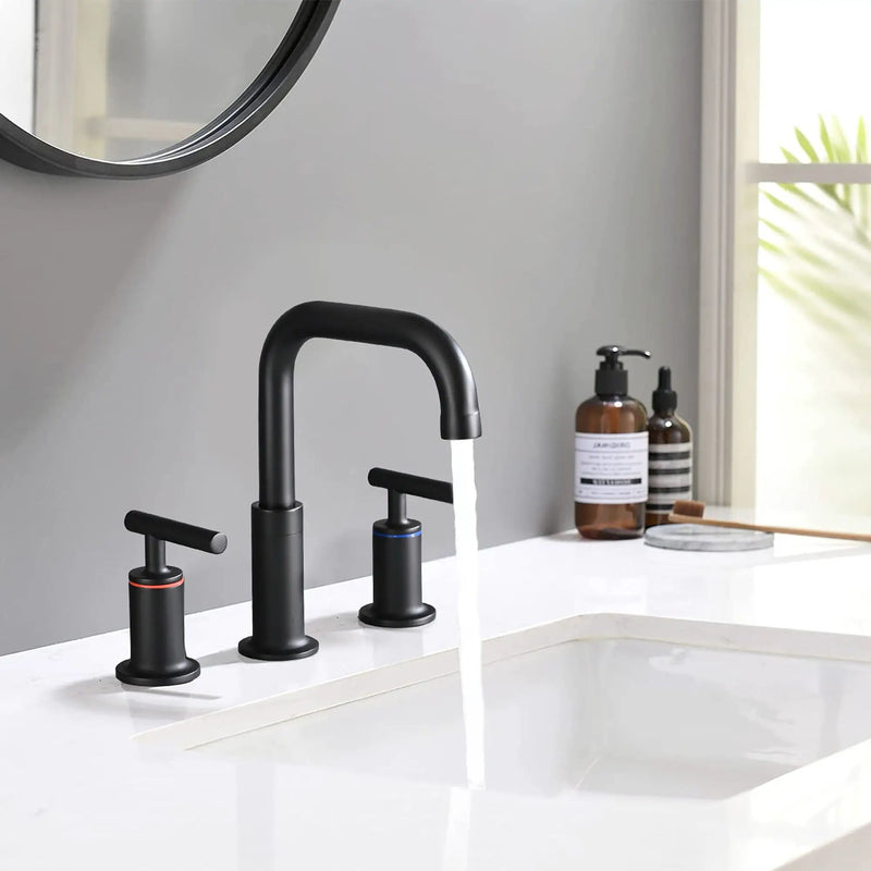Widespread Bathroom Sink Faucet With Pop Up Drain And Brass Construction - Matte Black by HouseOfZazla
