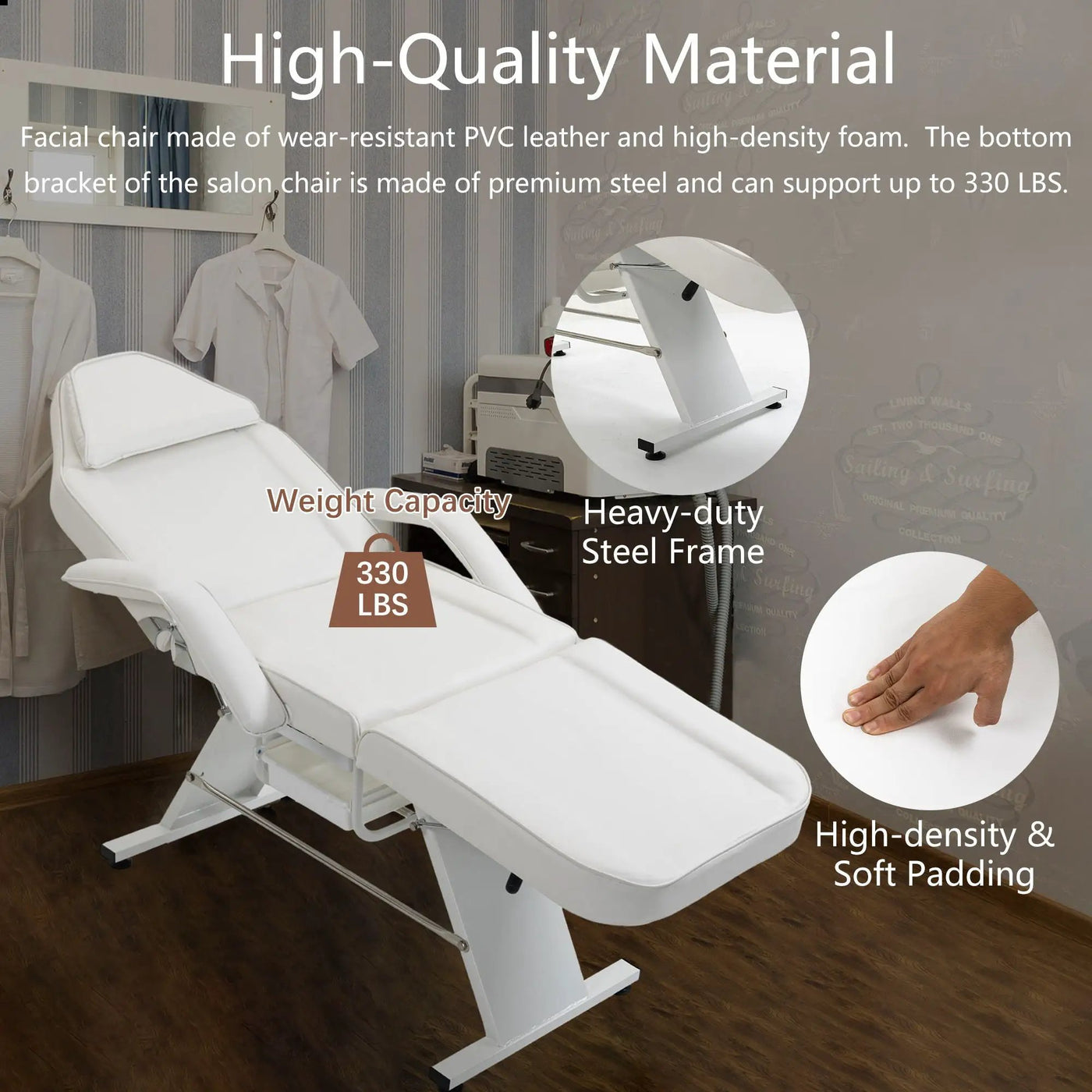 Massage Salon Tattoo Chair With Two Trays Esthetician Bed With Hydraulic Stool, Multi-Purpose 3-Section Facial Bed Table, Adjustable Beauty Barber Spa Beauty Equipment by HouseOfZazla