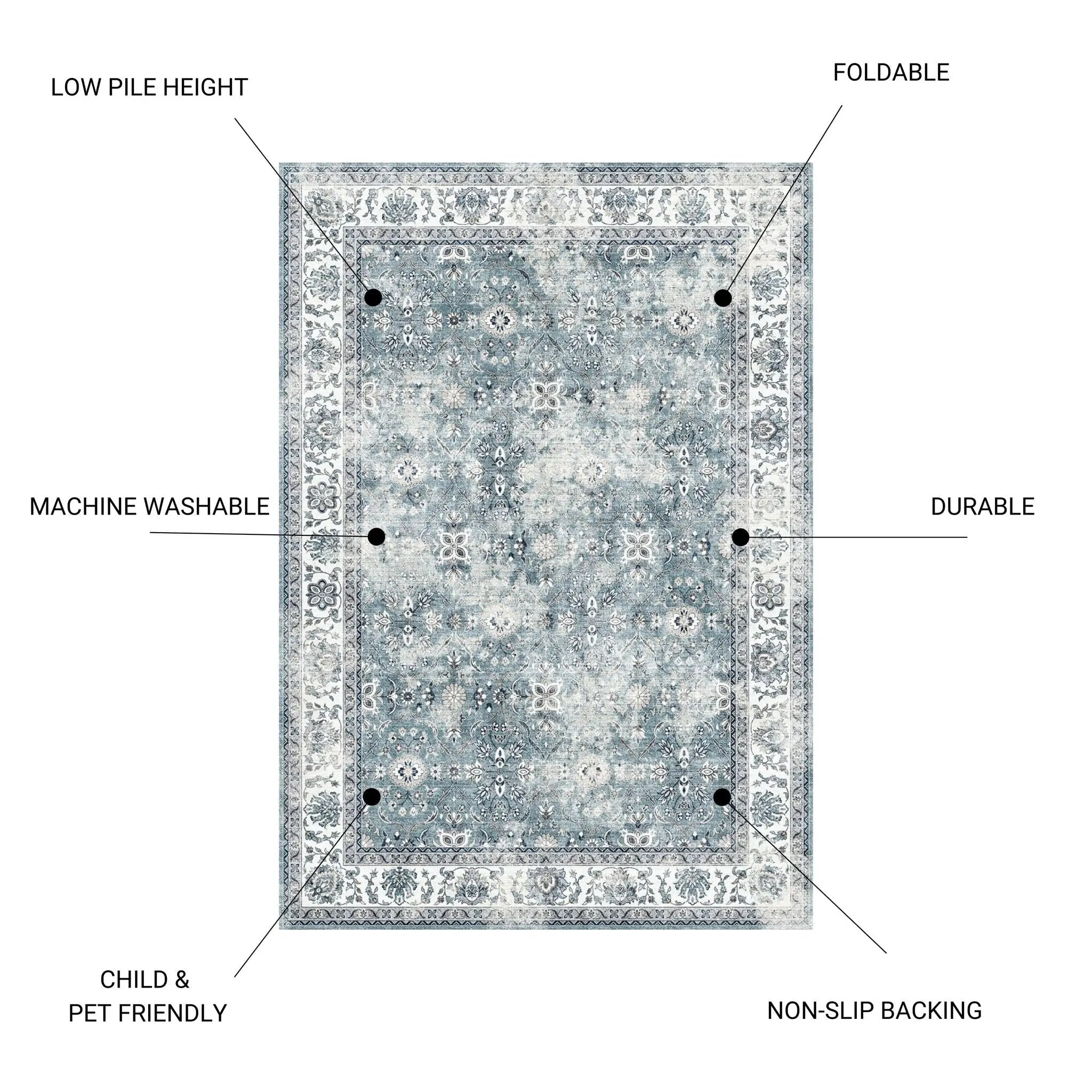 Toucan - 5' X 7' Washable Non - Slip Area Rug, Elegant Design - Silver by HouseOfZazla