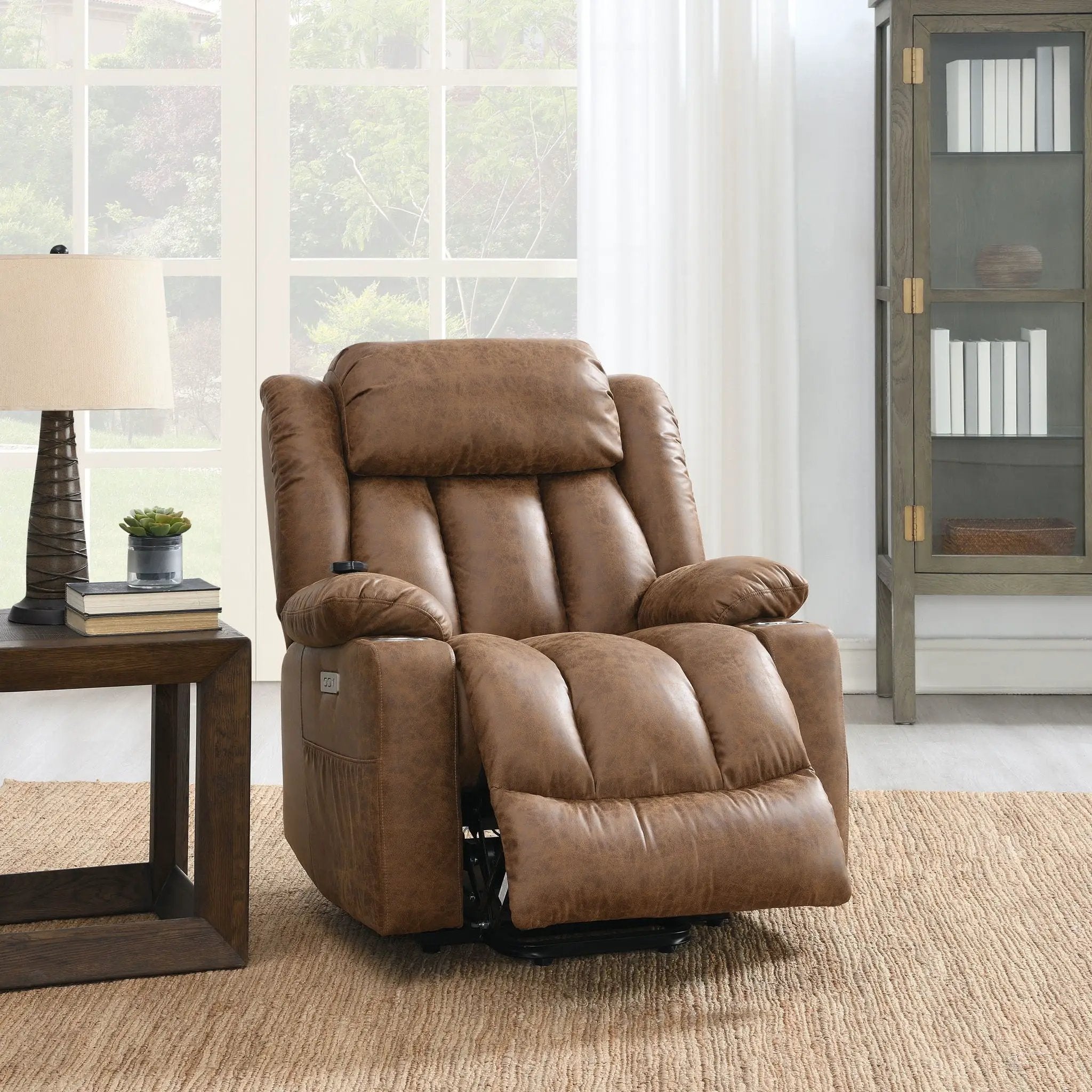 Aire Power Motion Recliner With Lift Heating Massage Function - Brown by Unique Piece Furniture