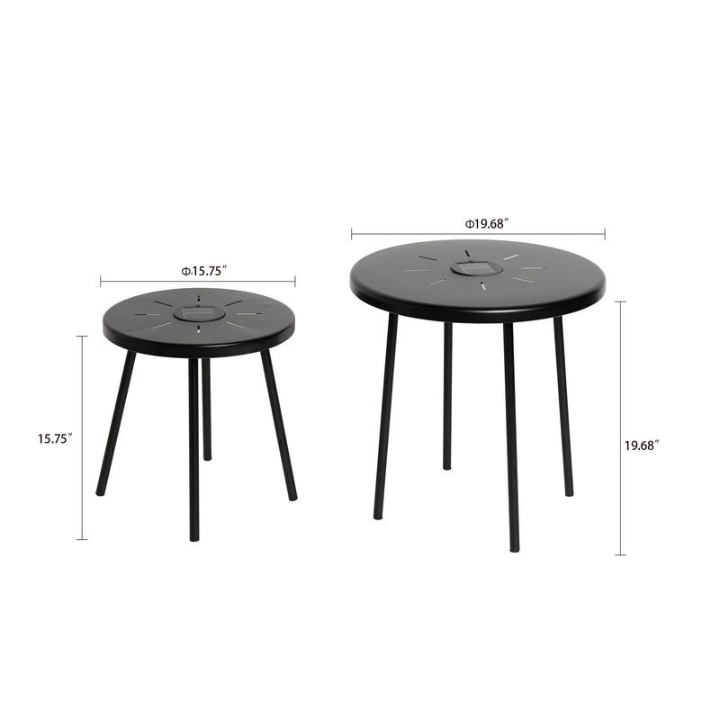2-Pack Solar Powered Side Table with LED Light, Outdoor/Indoor Nesting Round End Table Set by HouseOfZazla
