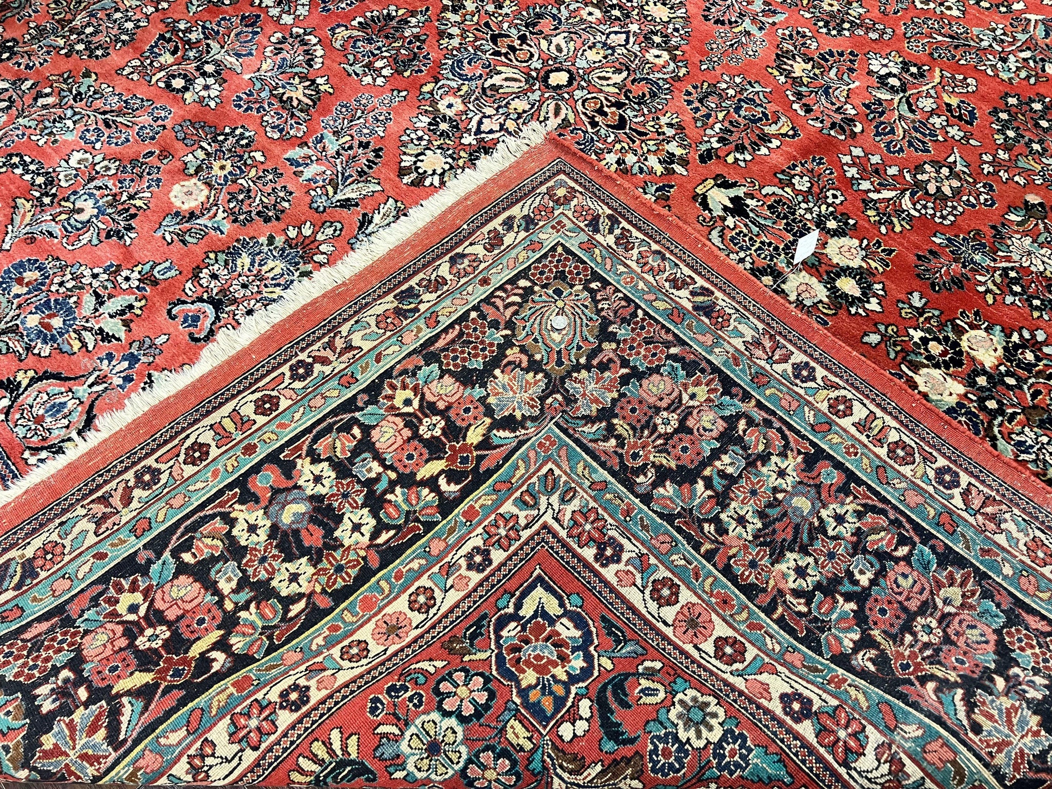 Square Persian Sarouk Rug 11x11 ft, Rare Size, Hand Knotted Wool Floral Allover Red Persian Carpet, Handmade Antique Rug by Jewel Rugs