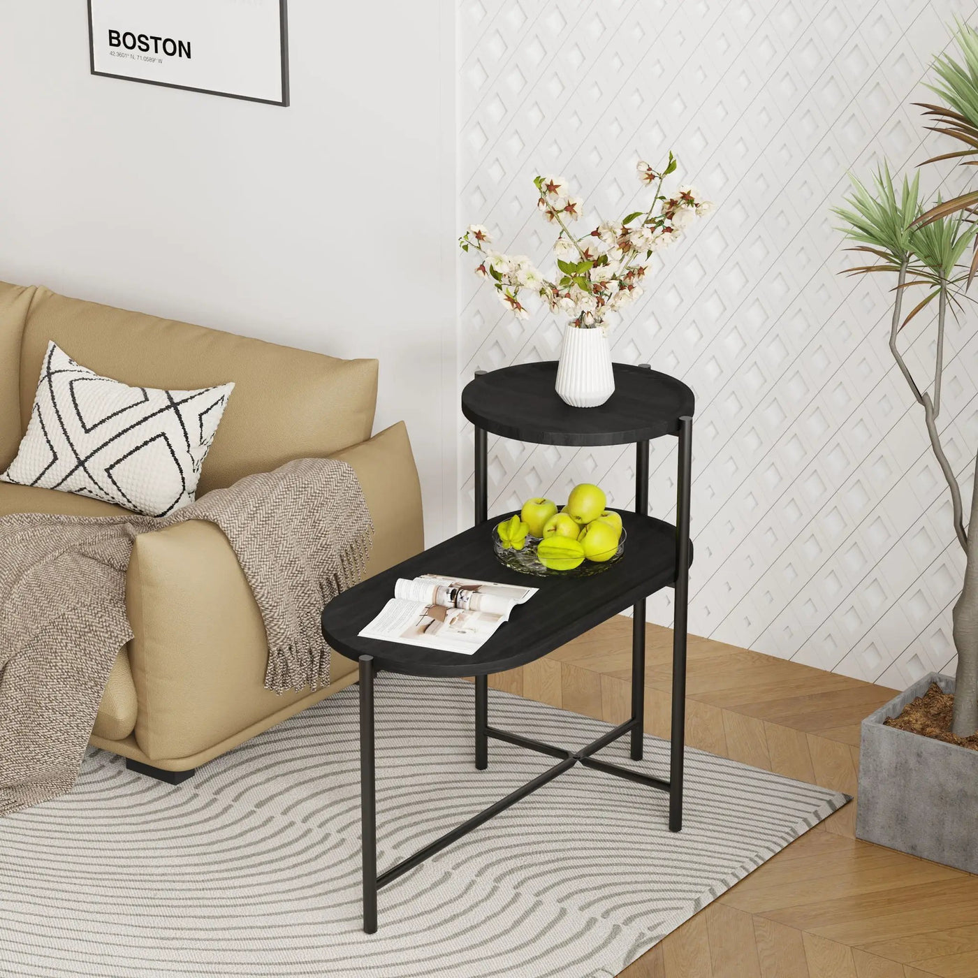 Round Coffee Table With Storage Tray 2 Tier Oval End Tables Wooden Small Side Table For Living Room by Unique Piece Furniture