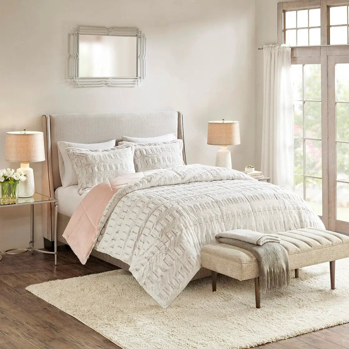 Full/Queen Back Print Long Fur Comforter Mini Set by HouseOfZazla