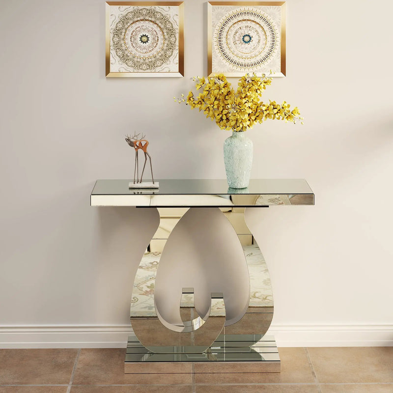 Modern Mirror Side Table with Double C-Shape Base by HouseOfZazla