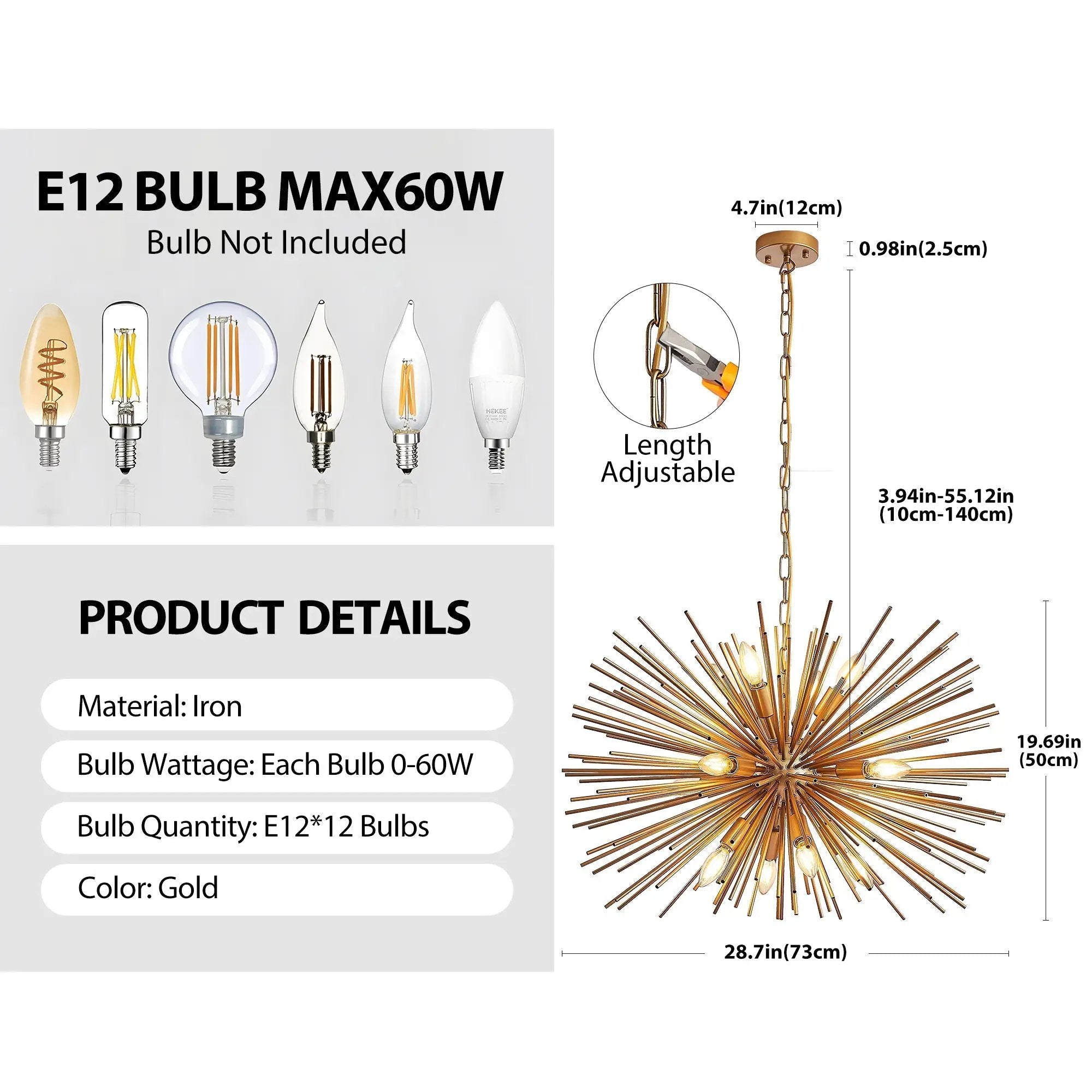 29" Mid-Century Modern 12-Light Starburst Chandelier by HouseOfZazla