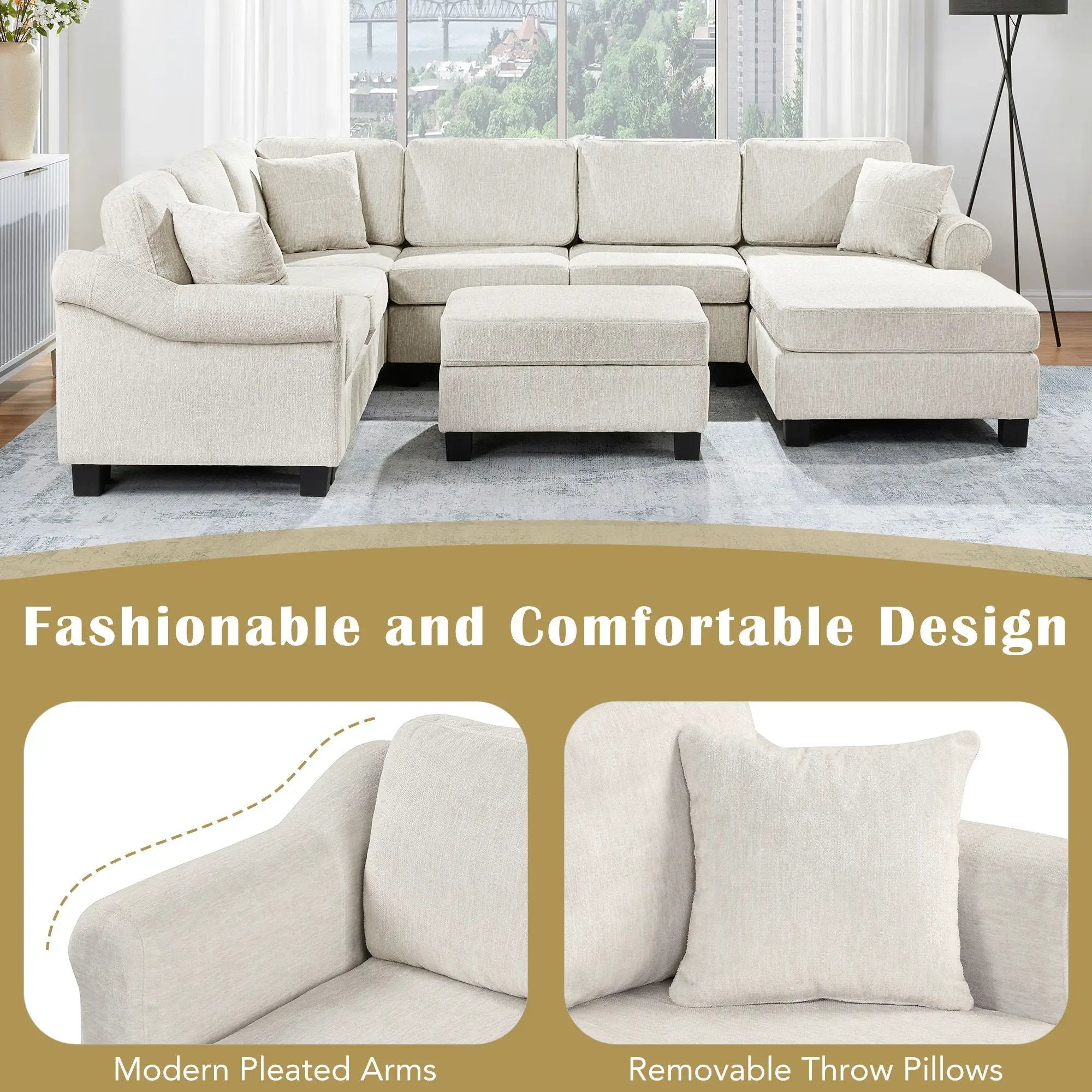 Contemporary U - Shaped Sectional Sofa With Movable Storage Ottoman by HouseOfZazla