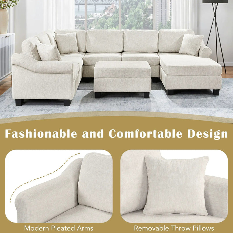 Contemporary U - Shaped Sectional Sofa With Movable Storage Ottoman by HouseOfZazla