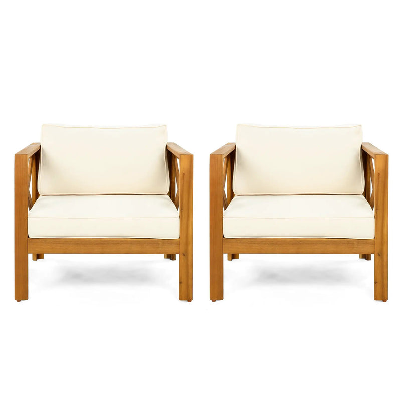 Outdoor Acacia Wood Club Wooden Armchair with Cushions (Set of 2) by HouseOfZazla