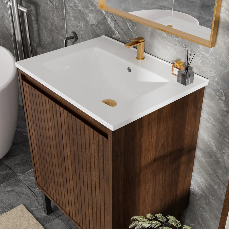 Bathroom Vanity With Ceramic Sink, Floor-Standing Design, Soft-Closing Drawers by Unique Piece Furniture