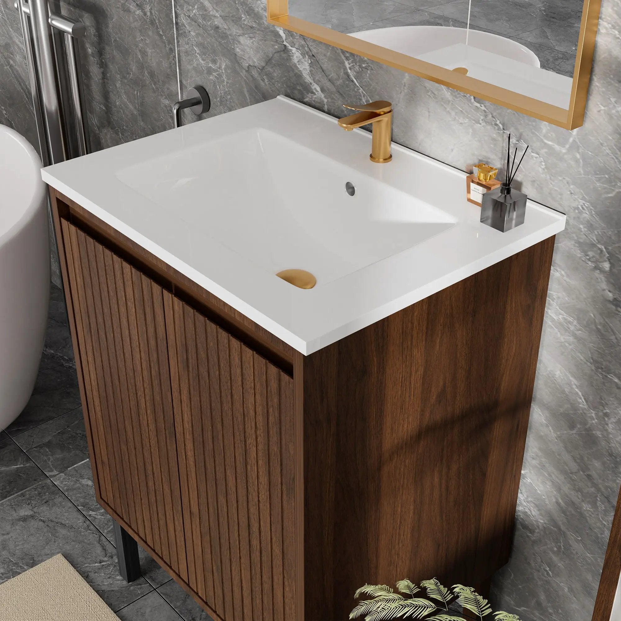Bathroom Vanity With Ceramic Sink, Floor-Standing Design, Soft-Closing Drawers by Unique Piece Furniture