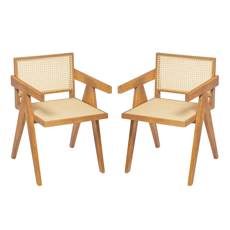 Chandigarh Arm Dining Chair With Natural Cane Design (Set of 2) by HouseOfZazla