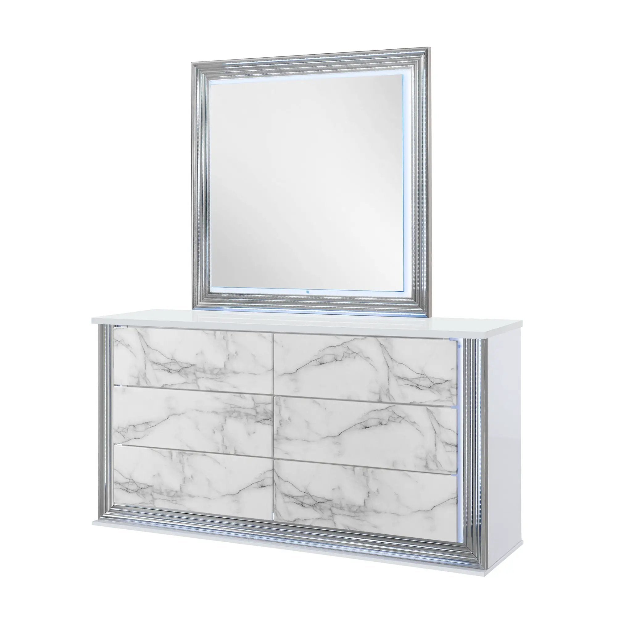 Moon - Marble Mirror With LED - White by HouseOfZazla