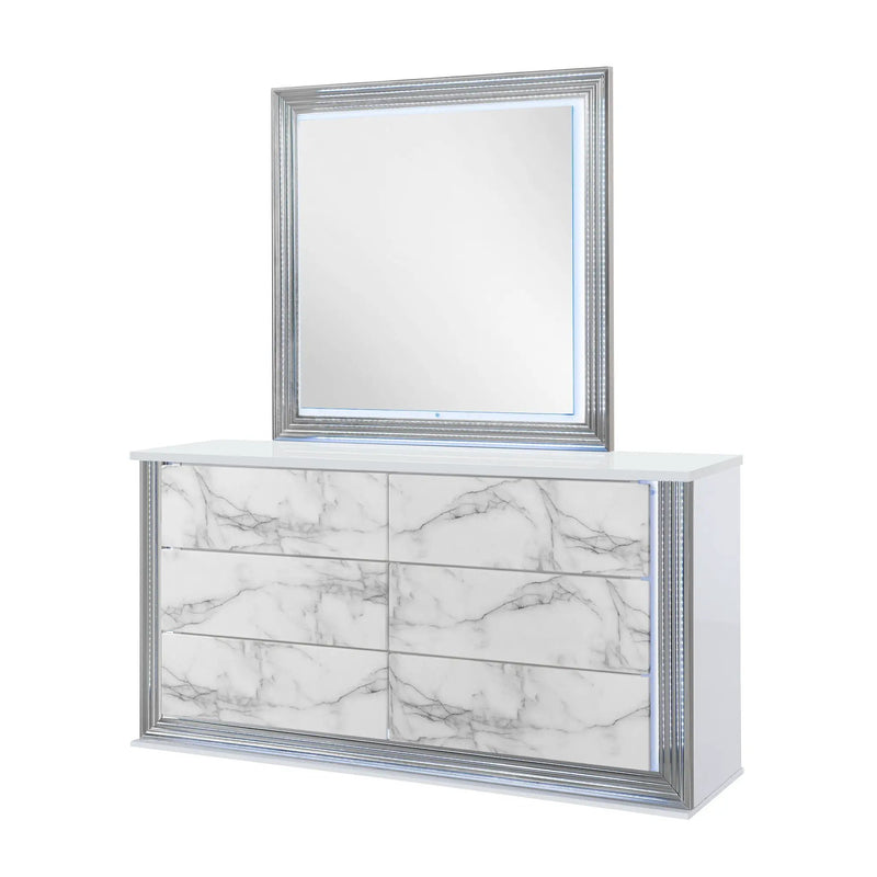 Moon - Marble Mirror With LED - White by HouseOfZazla