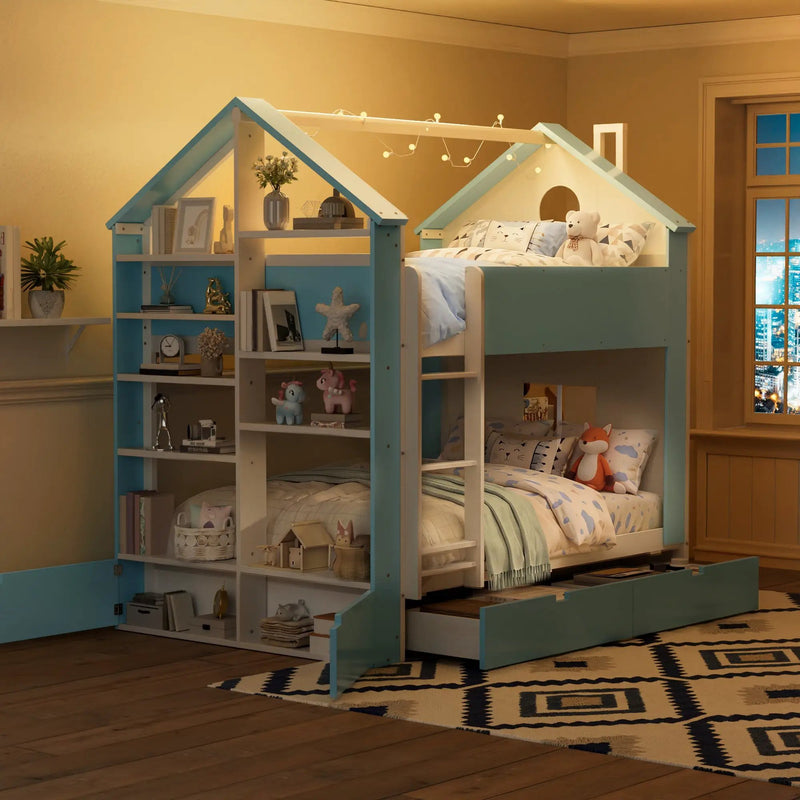 Full Size Bunk Bed with Storage Drawers & Shelves by HouseOfZazla