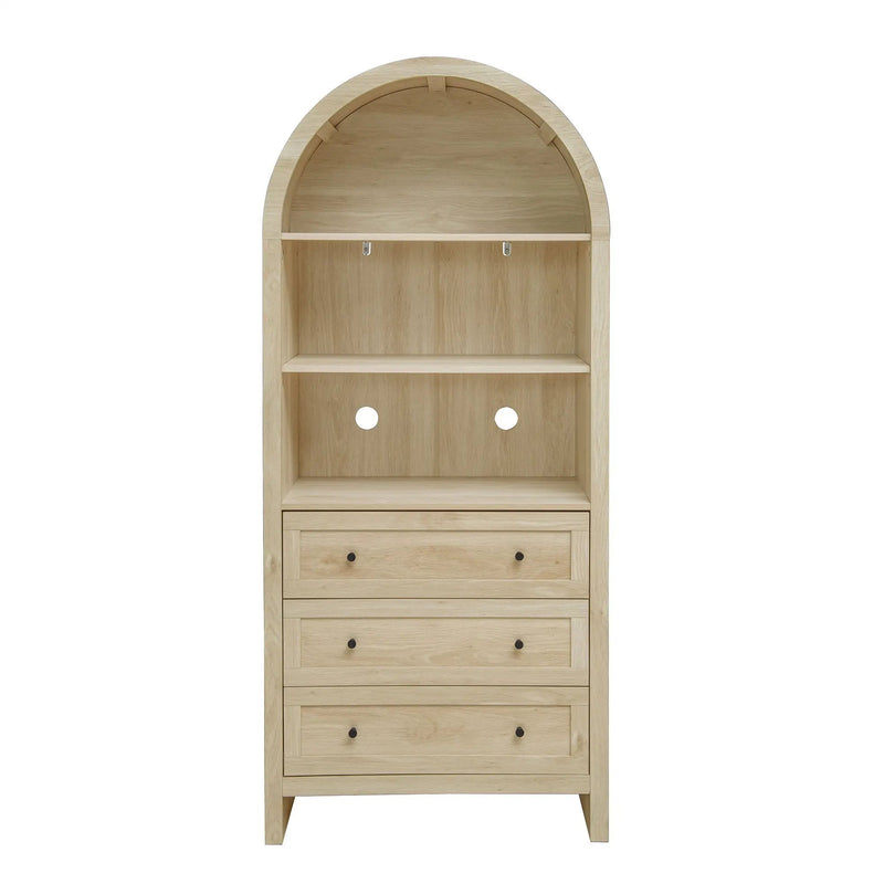 Arched Kitchen Pantry, Modern Farmhouse Wood Kitchen Storage Cabinets, Arched Storage Display Cabinet With Adjustable Shelves, Versatile Cupboard For Kitchen, Dining Room, Living Room - Natural by HouseOfZazla