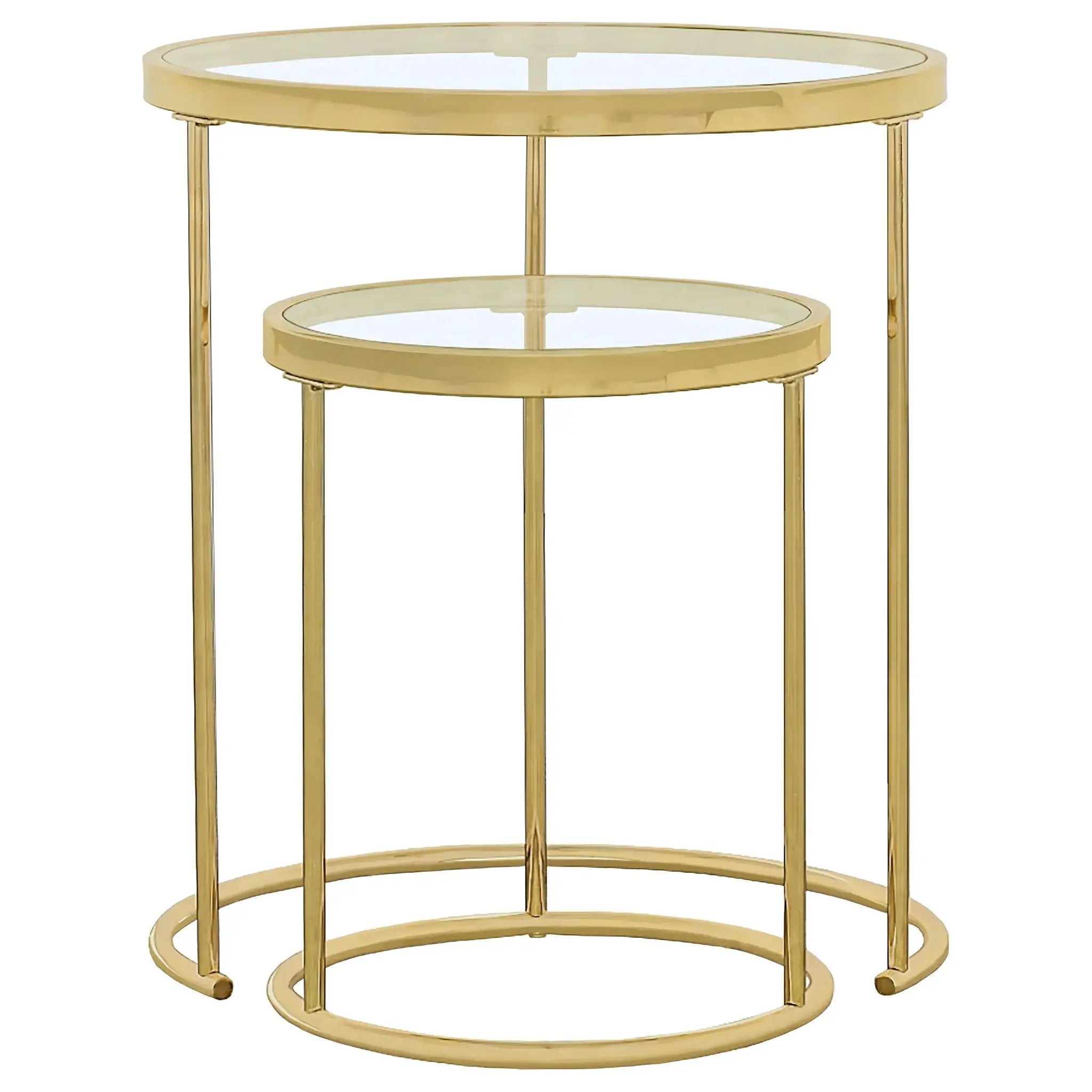 Maylin 2-piece Round Glass Top Nesting Table Set Gold by Unique Piece Furniture