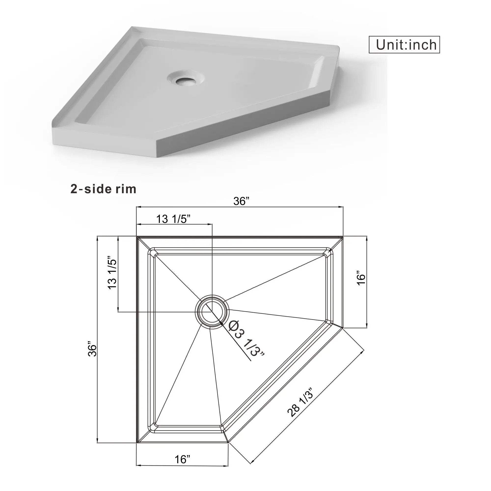 Neo Angle Corner Drain Shower Base - White by HouseOfZazla