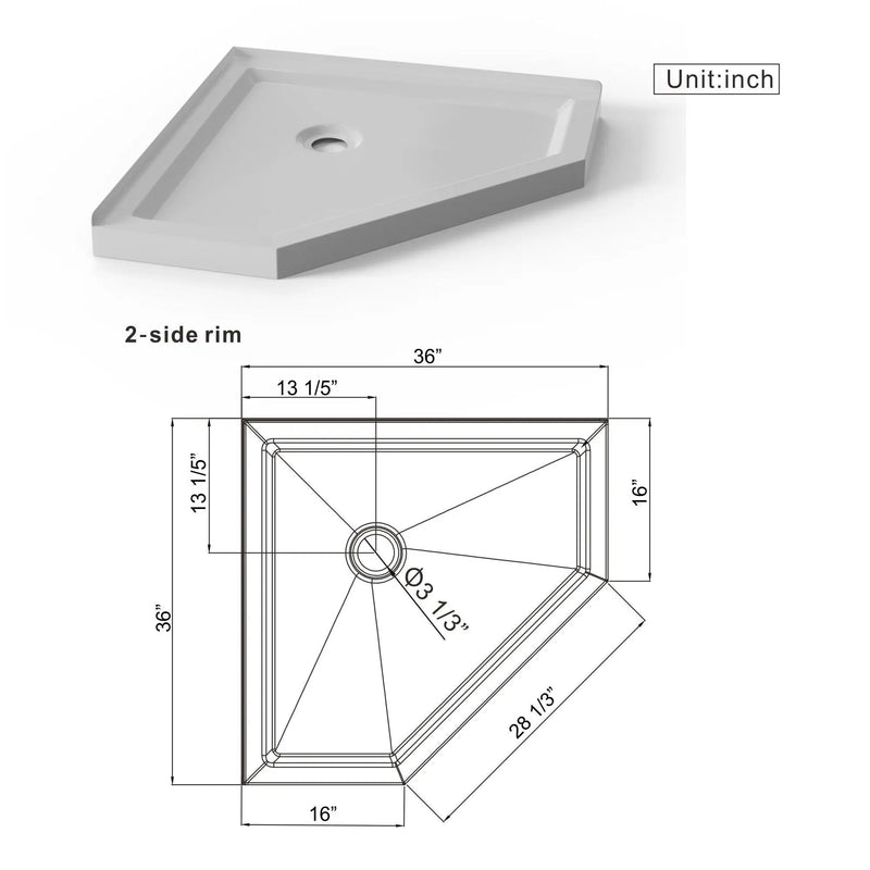 Neo Angle Corner Drain Shower Base - White by HouseOfZazla