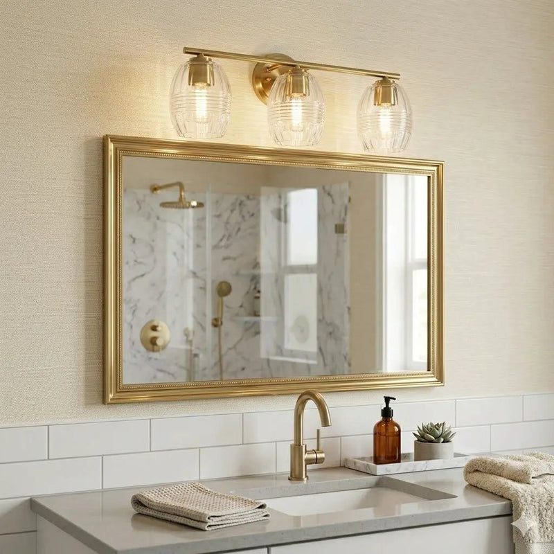 Luster - 3 Lights Vanity With Clear For Bathrooms Above Mirror Wall Lamp Satin - Clear / Gold by Unique Piece Furniture