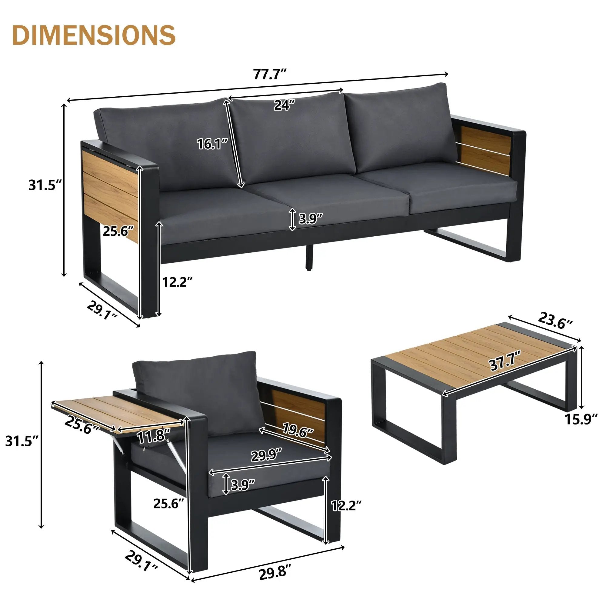 Aluminum Frame Large 4-Piece Outdoor Patio Furniture Set for 5 Person by HouseOfZazla
