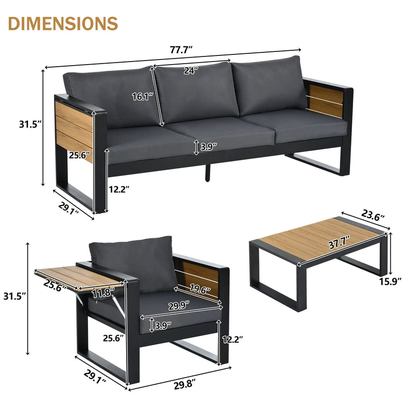 Aluminum Frame Large 4-Piece Outdoor Patio Furniture Set for 5 Person by HouseOfZazla