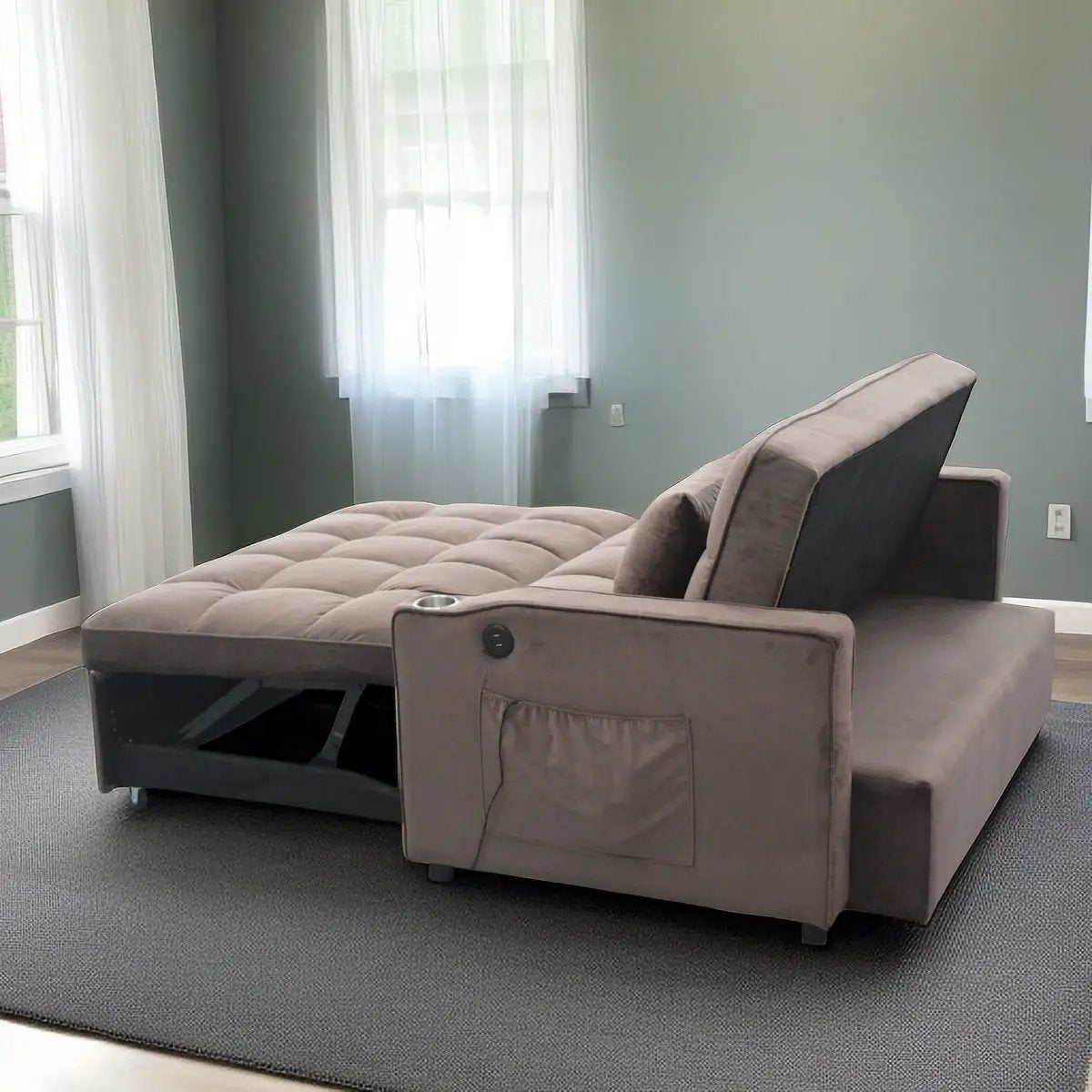 3 In 1 Convertible Sleeper Sofa Bed, Modern Fabric Loveseat Futon Sofa Couch With Pullout Bed, Small Love Seat Lounge Sofa With Reclining Backrest, Furniture For Living Room by HouseOfZazla