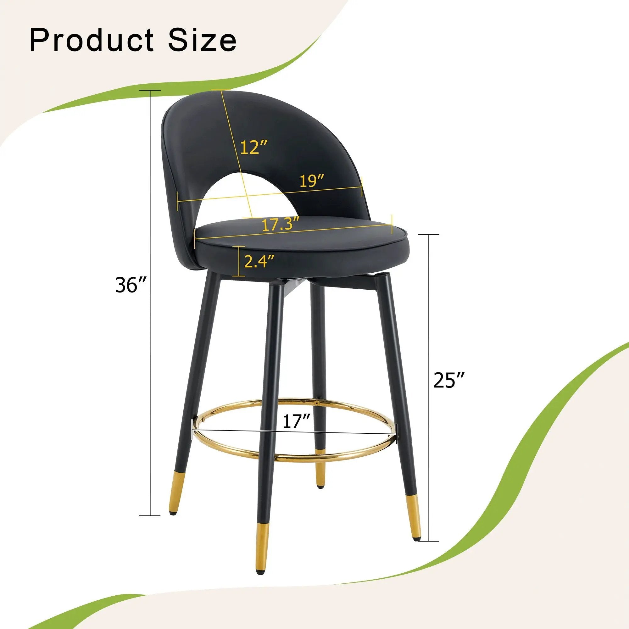Modern Upholstered 360° Rotatable Bar Chair With Metal Legs For Dining Room (Set of 2) by Unique Piece Furniture
