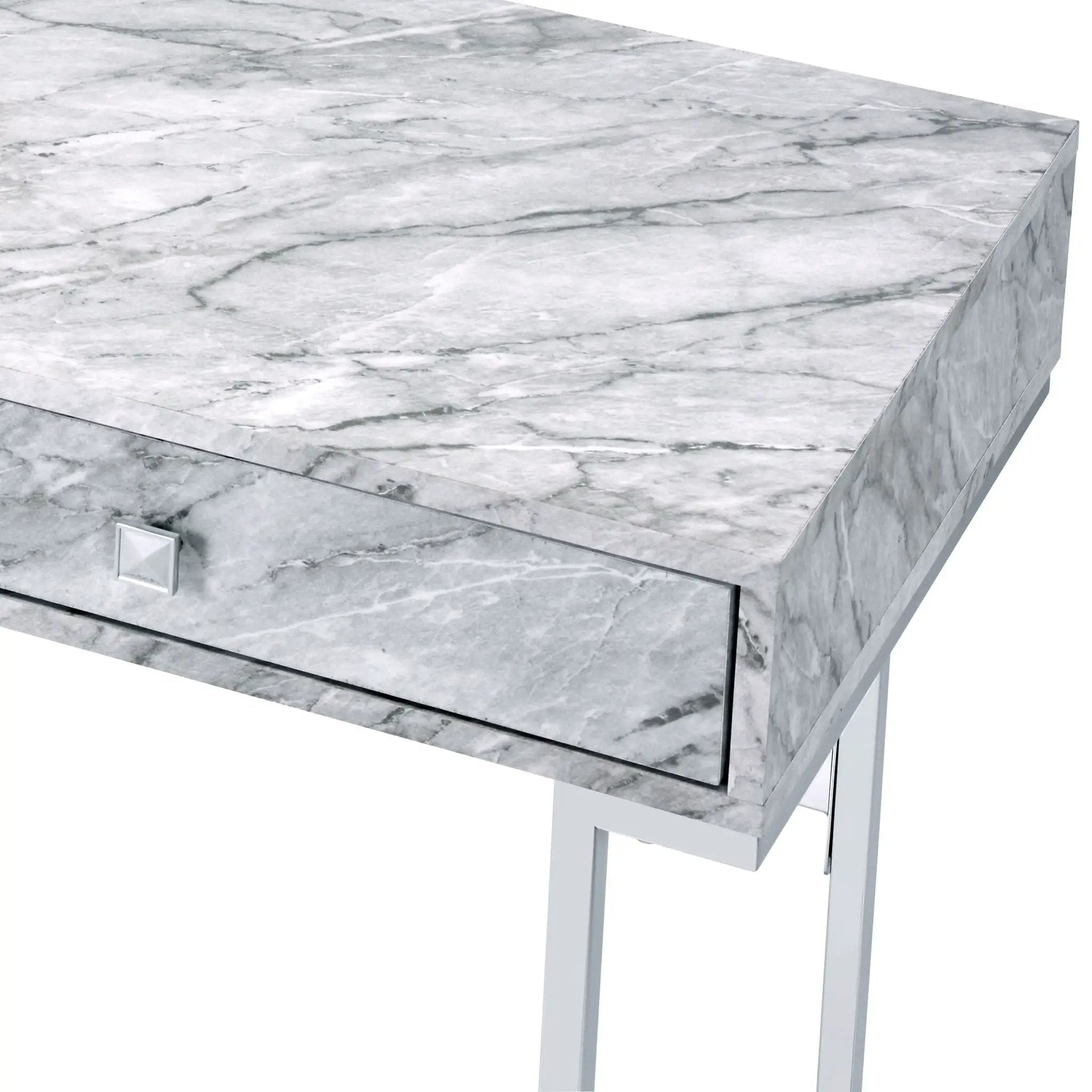 Tigress Printed Faux Marble Top Writing Desk - White by HouseOfZazla