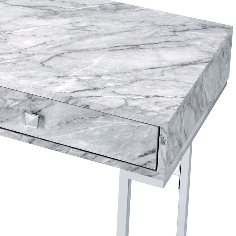 Tigress Printed Faux Marble Top Writing Desk - White by HouseOfZazla