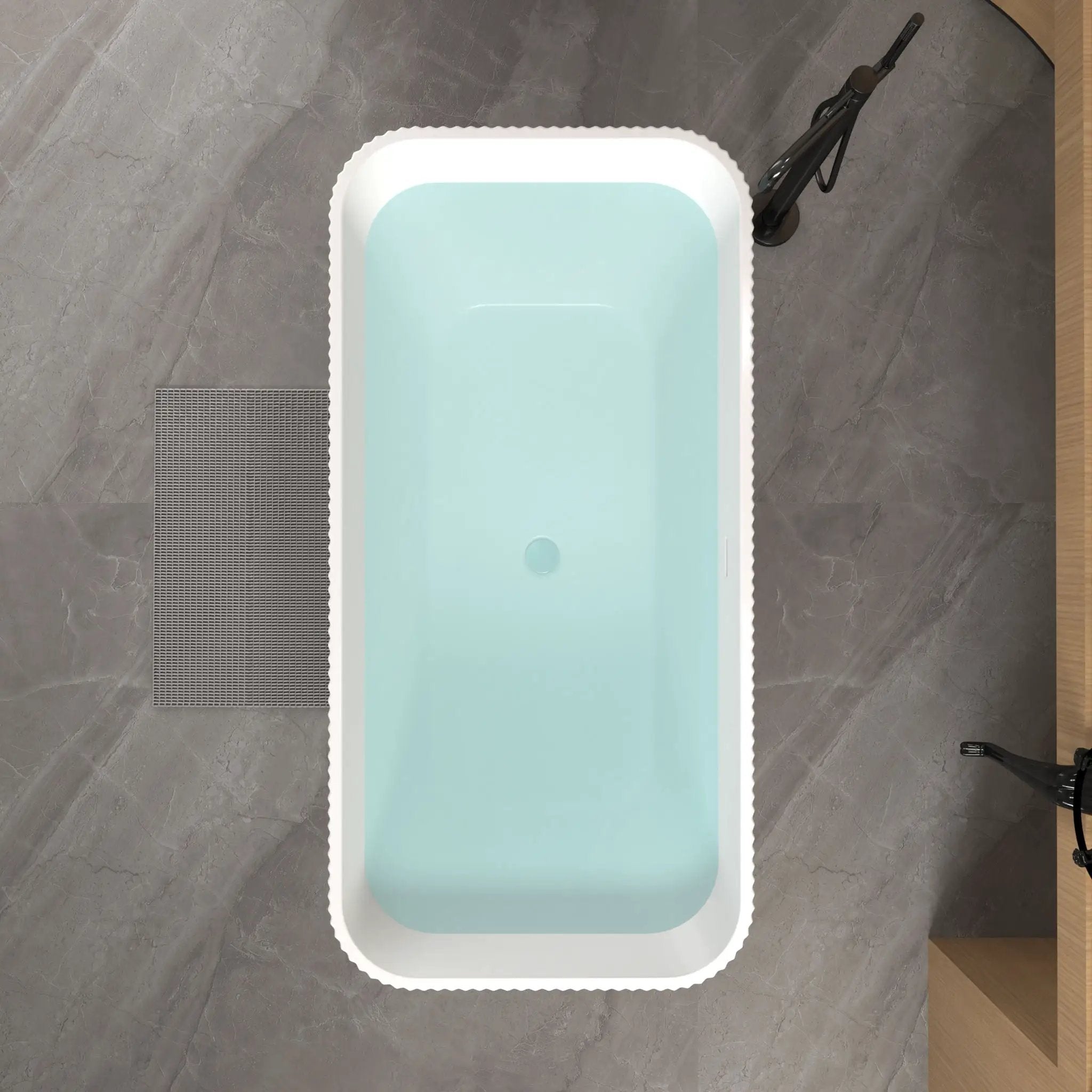 Rectangle Linear Freestanding Soaker Tub With Pop Up Drain, Double Wall Insulated Construction - Gloss White by HouseOfZazla