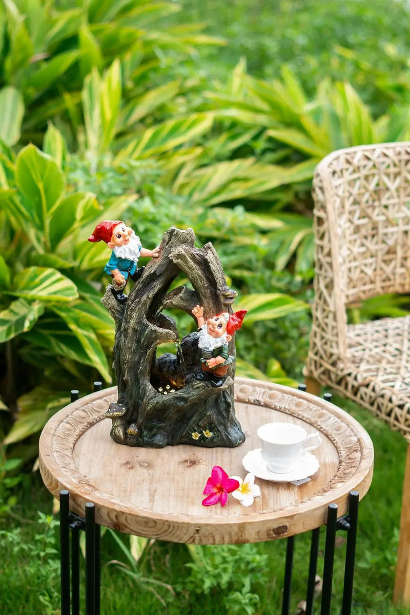 Decorative Woodland Gnome Water Fountain With LED Light - Brown by HouseOfZazla