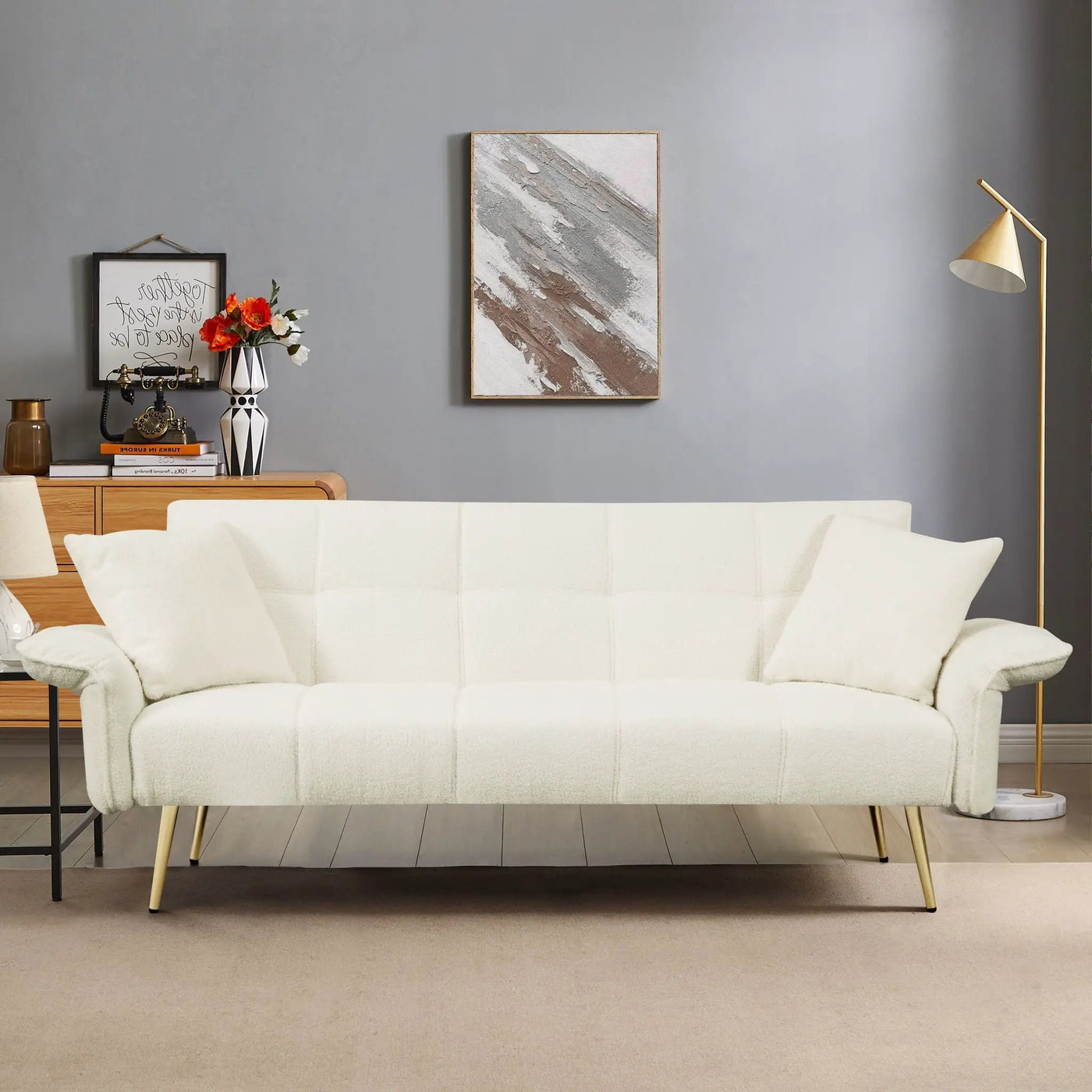 Convertible Double Futon Sofa Bed With Folding Armrests For Living Rooms by Unique Piece Furniture