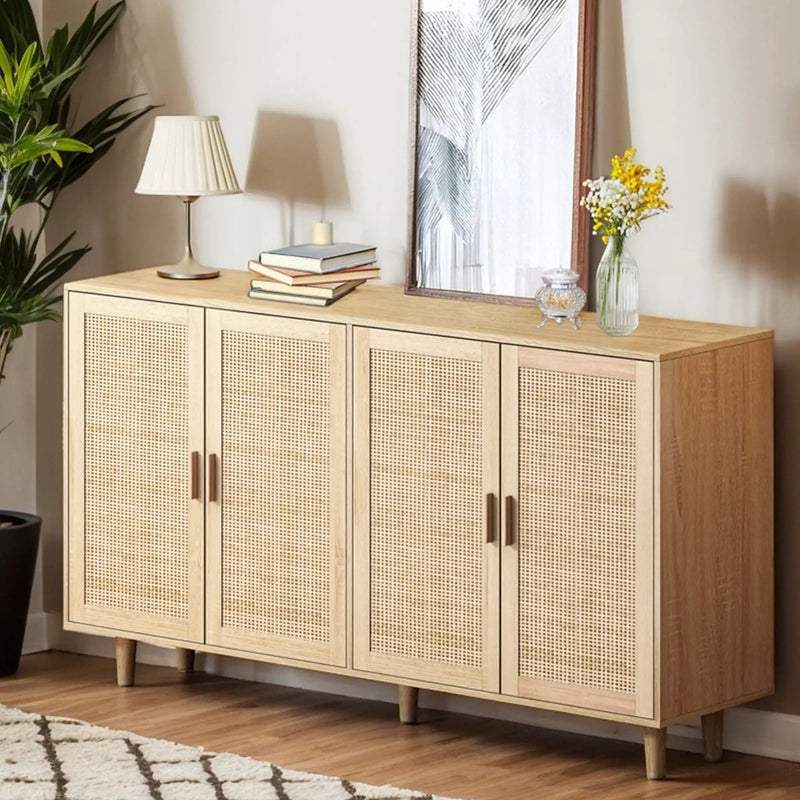 Elegant And Functional 4 Door Rattan Decorative Storage Cabinet by HouseOfZazla