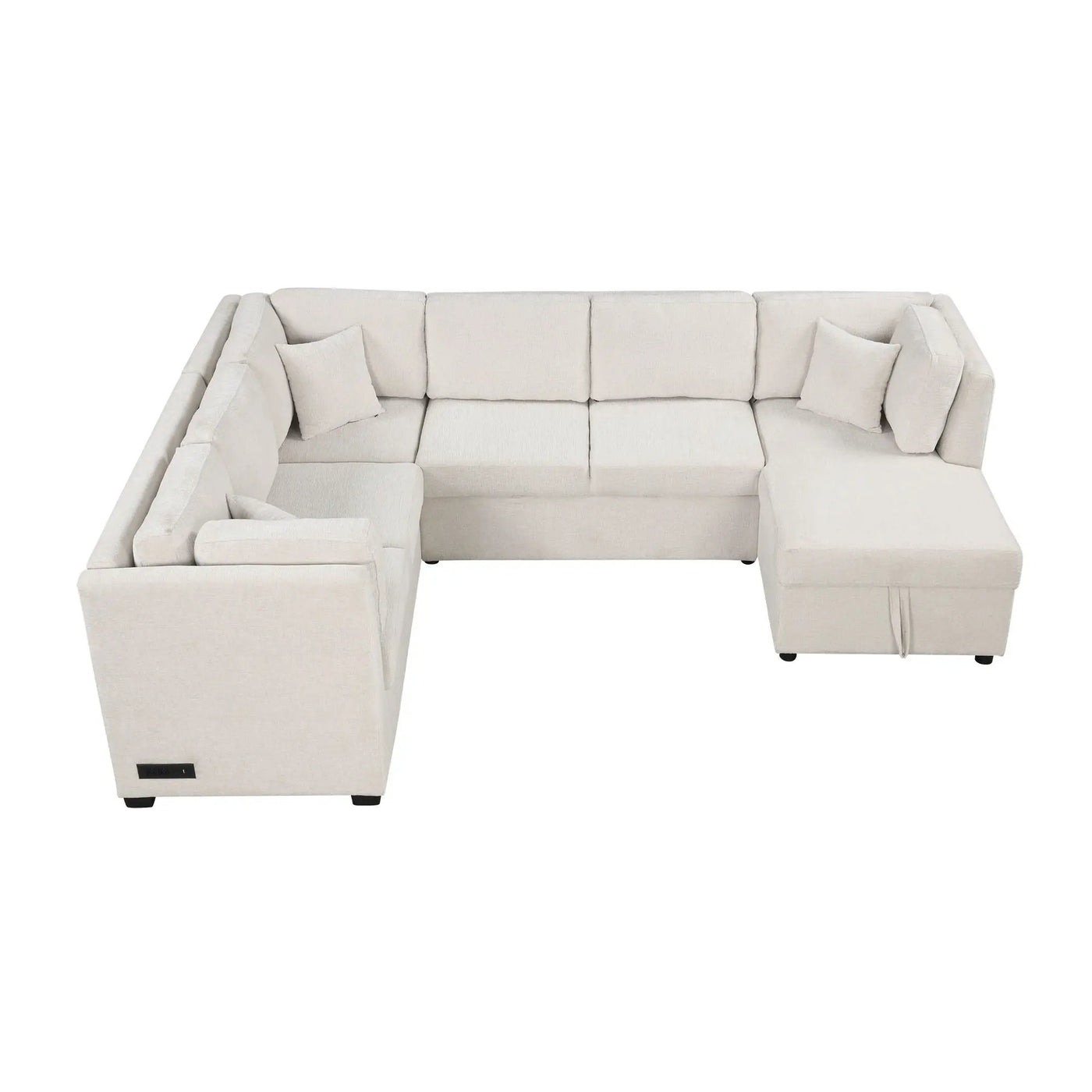 U-Shaped Sectional Sofa Pull Out Sofa Bed With Two USB Ports, Two Power Sockets, Three Back Pillows And A Storage Chaise For Living Room by HouseOfZazla