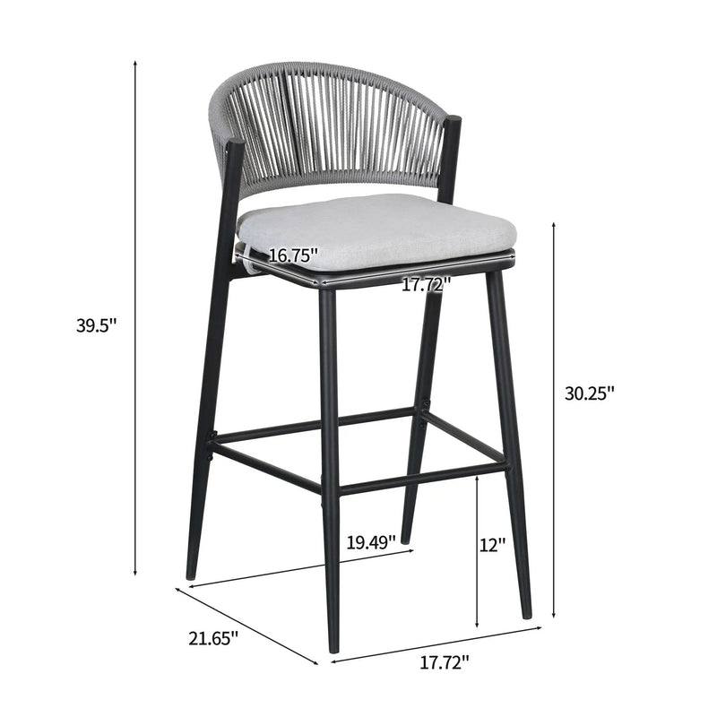 Outdoor Bar Height Metal Frame Counter Stools with Scallop-Shaped Backrest & Water-Resistant Cushions by HouseOfZazla