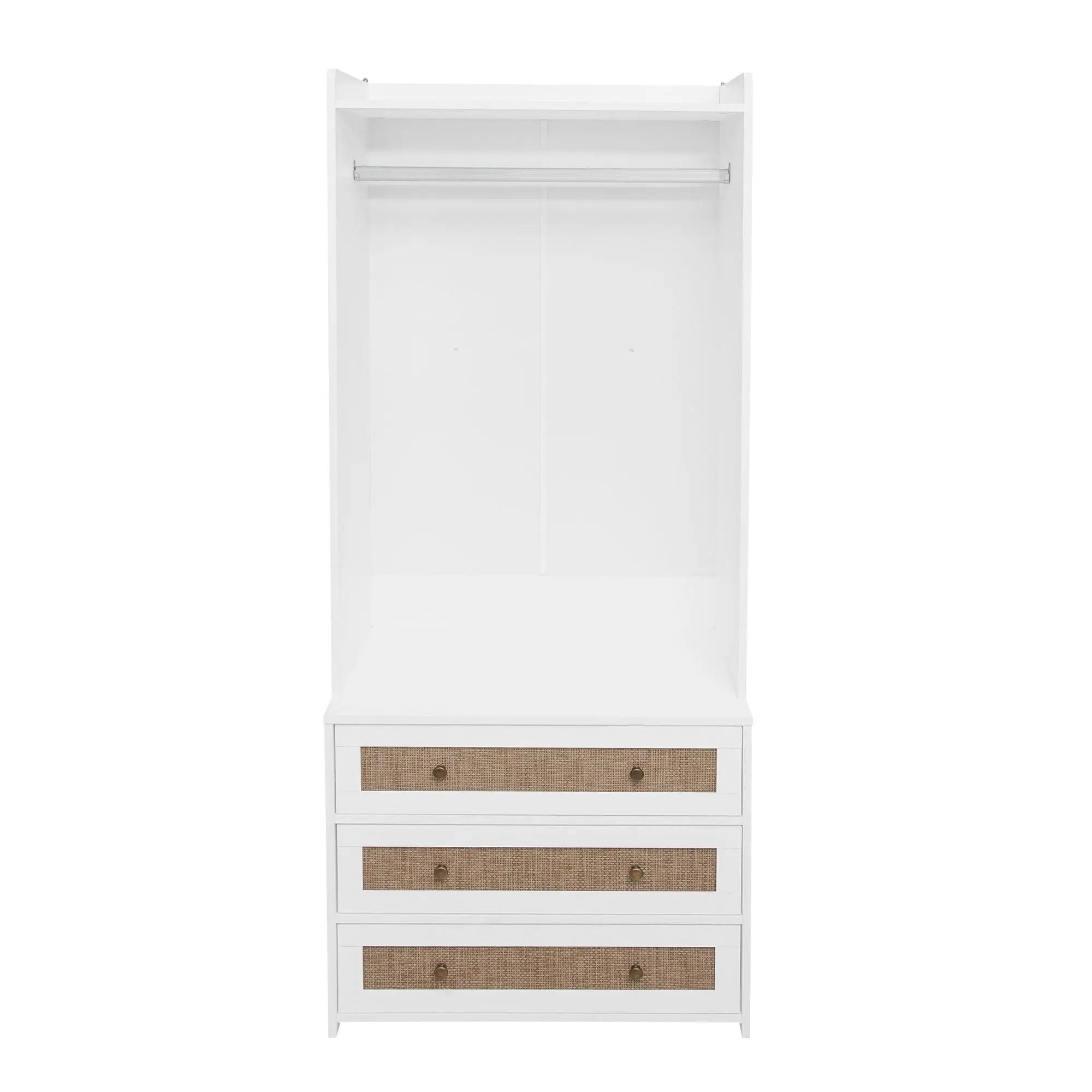 Wardrobe With 3 Drawers High Wardrobe Armoire With Rattan For Living Room Organizer - White by HouseOfZazla
