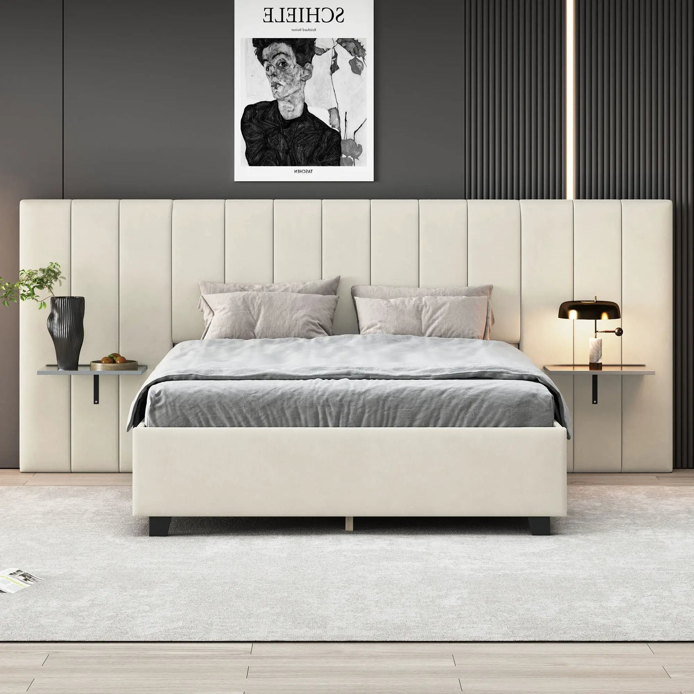 Upholstered Platform Bed With Big Headboard by Unique Piece Furniture