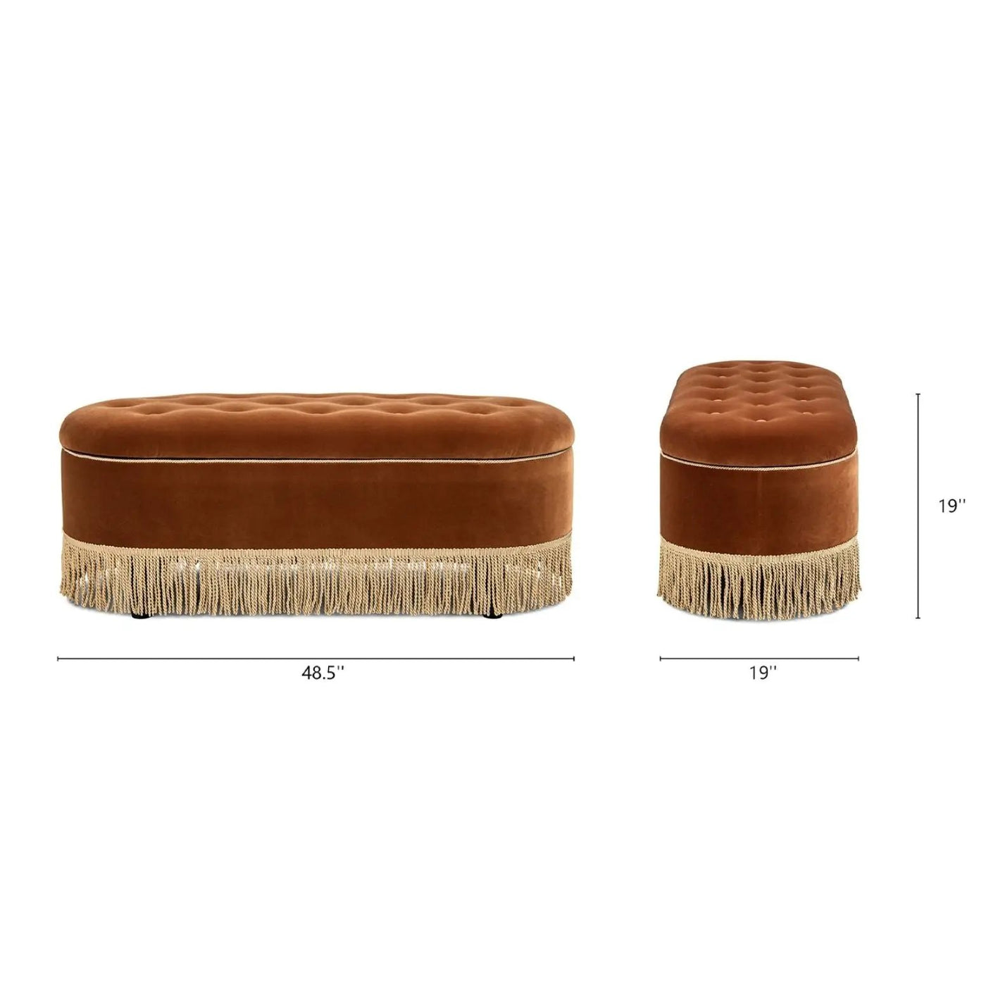 Melinda - Oval Tufted Bullion Fringe Storage Bench by HouseOfZazla