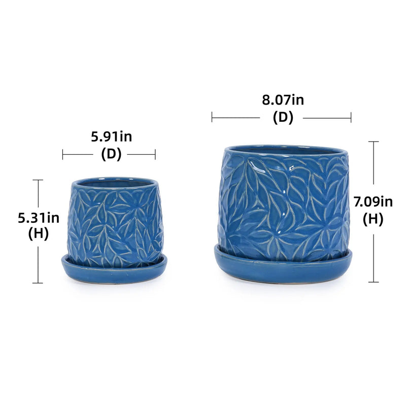 Set of 2 Ceramic Flowerpot, 7' Modern Planter for Patio, Garden, Windowsill - Navy Blue by HouseOfZazla