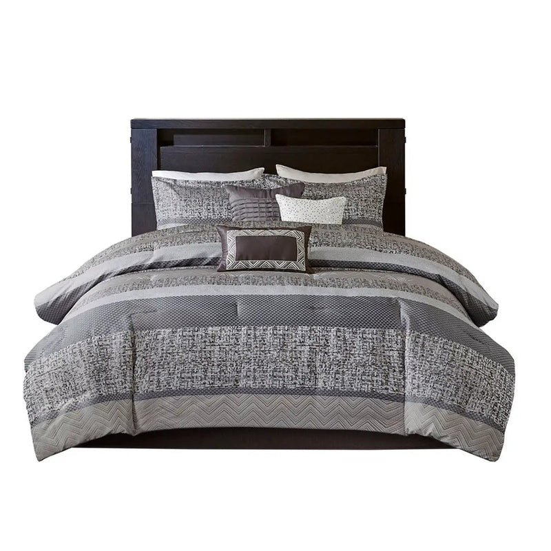 7 Piece Jacquard Comforter Set Grey/Taupe Queen by HouseOfZazla