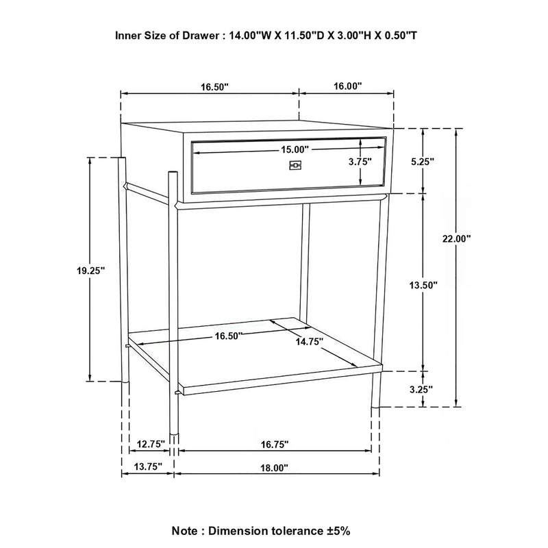 1 Drawer Accent Table With Bottom Shelf - Brown