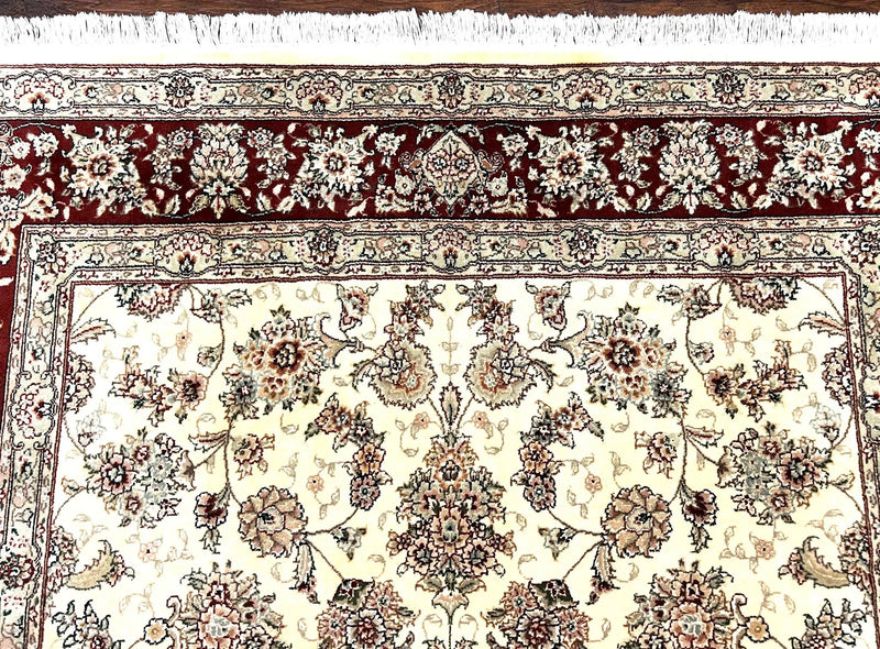 Pak Persian Rug 6x9, Floral Allover Carpet 6 x 9 ft, Cream and Maroon Hand Knotted Wool and Silk Fine Oriental Rug, Traditional Vintage Rug by Jewel Rugs