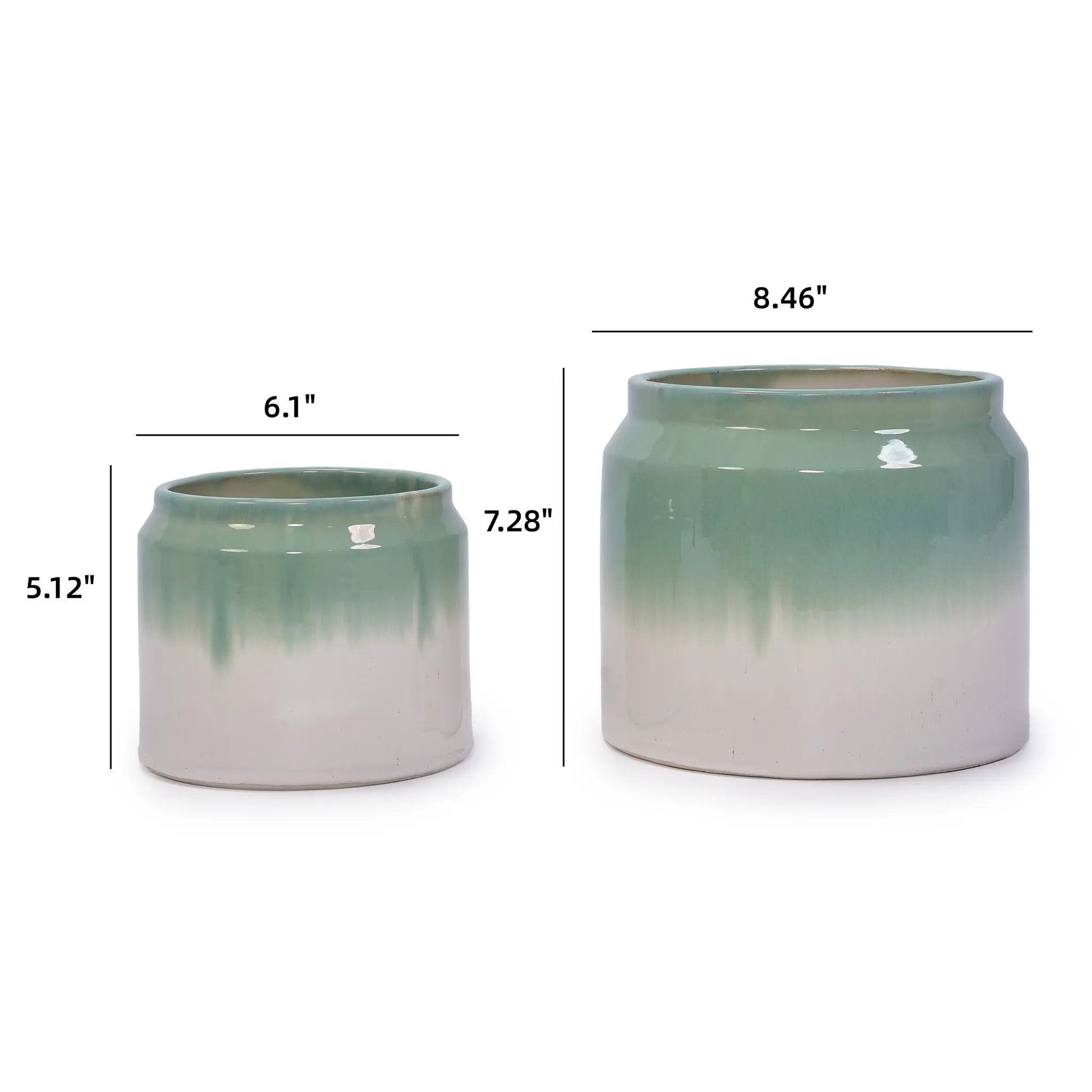 Gradient Flowerpot (Set of 2), Planter For Patio, Garden, Windowsill - White / Green by Unique Piece Furniture
