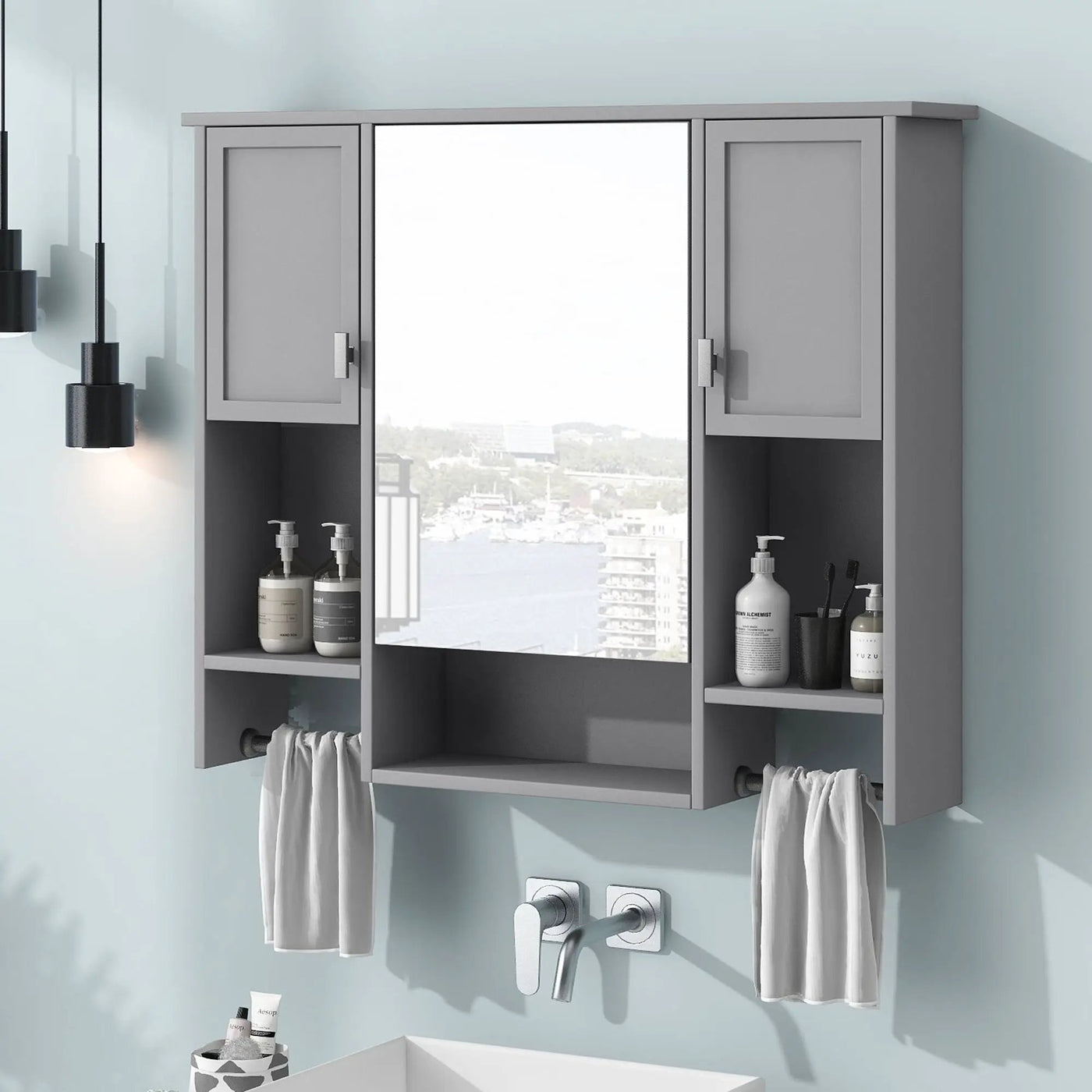 Wall Mounted Bathroom Storage Cabinet With Mirror, Medicine Cabinet With Towel Bar by Unique Piece Furniture