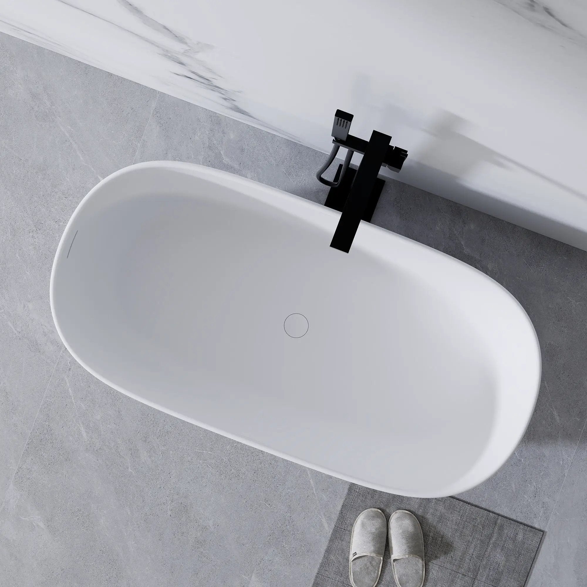 Freestanding Bathtub Resin Stone Soaking Bathtub Solid Surface Modern Tubs With Overflow And Pop-Up Drain - Matte White by HouseOfZazla